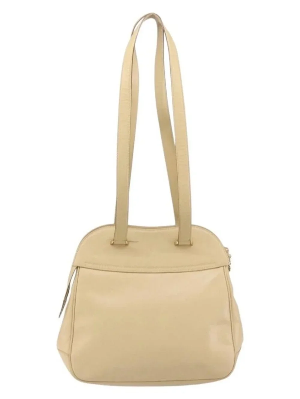 Salvatore Ferragamo Gancini Shoulder Bag Leather Beige Gold Auth 161430